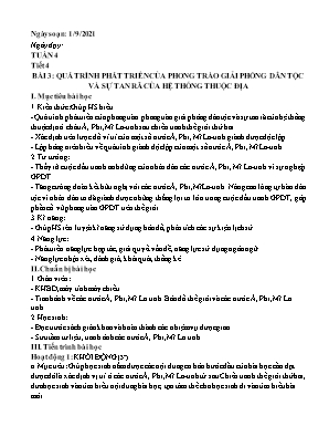 Kế hoạch bài dạy Lịch sử 9 - Tiết 4, Bài 3: Quá trình phát triển của phòng trào giải phóng dân tộc và sự tan rã của hệ thống thuộc địa - Năm học 2021-2022