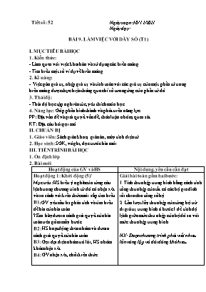 Kế hoạch bài dạy Tin học 8 - Tiết 52, Bài 9: Làm việc với dãy số (tiết 1) - Năm học 2021-2022