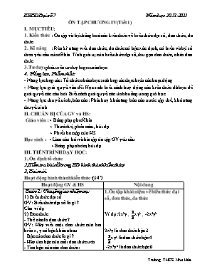 Kế hoạch bài dạy Toán 7 - Ôn tập chương IV: Biểu thức đại số - Năm học 2021-2022