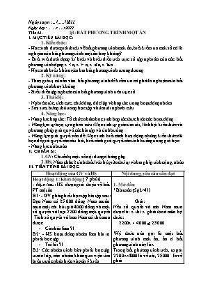 Kế hoạch bài dạy Toán 8 - Tiết 61: Bất phương trình một ẩn - Năm học 2021-2022 - GV Nguyễn Thị Tươi