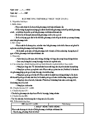 Kế hoạch bài dạy Toán 8 - Tiết 62: Bất phương trình bậc nhất một ẩn (Tiết 1) - Năm học 2021-2022