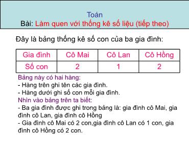 Bài giảng Toán 3 - Bài: Làm quen với thống kê số liệu (Tiếp theo)