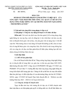 Báo cáo Sáng kiến Giải pháp đổi mới công tác quản lý hồ sơ ứng dụng công nghệ thông tin tại trường mầm non Nậm Loỏng - Thành phố Lai Châu