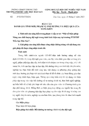 Báo cáo Sáng kiến Một số biện pháp Nâng cao chất lượng đội ngũ trong tình hình hiện nay tại trường PTDTBT Tiểu học Dào San Báo cáo Sáng kiến Một số biện pháp Nâng cao chất lượng đội ngũ trong tình hình hiện nay tại trường PTDTBT Tiểu học Dào San