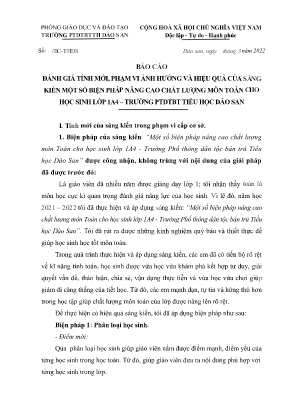 Báo cáo Sáng kiến Một số biện pháp nâng cao chất lượng môn Toán cho học sinh lớp 1A4 - Trường Phổ thông dân tộc bán trú Tiểu học Dào San