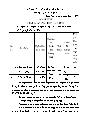 Đề nghị công nhận sáng kiến Một số biện  pháp tạo hứng thú cho trẻ tham gia hoạt động góc tại lớp mẫu giáo lớn Trung Tâm, mẫu giáo lớn Suối Thầu, mẫu giáo lớn Trung Chải trường Mầm non Sùng Phài Huyện Tam Đường - Năm học 2018-2019