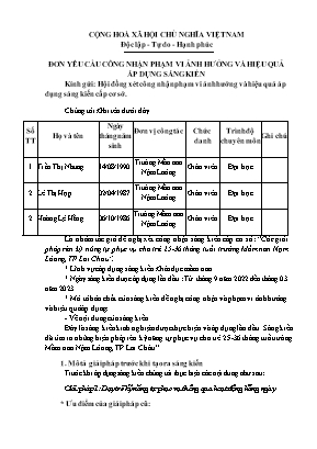 Đơn công nhận Sáng kiến Các giải pháp rèn kỹ năng tự phục vụ cho trẻ 25-36 tháng tuổi trường Mầm non Nậm Loỏng, TP Lai Châu