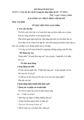 Giáo án Nhà trẻ - Lĩnh vực phát triển thẩm mỹ - Môn: Tạo hình - Tô màu đèn ông sao - Năm học 2022-2023