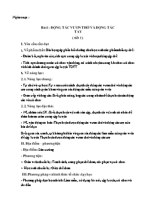 Kế hoạch bài dạy Giáo dục thể chất 3 KNTT - Bài 1 Tiết 1: Động tác vươn thở và động tác tay