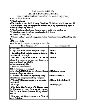 Kế hoạch bài dạy Lịch sử & Địa lí Lớp 4 KNTT - Bài 8, 9 - Tiết 17-20: Thiên nhiên vùng đồng bằng Bắc bộ. Dân cư và hoạt động sản xuất ở vùng đồng bằng Bắc bộ