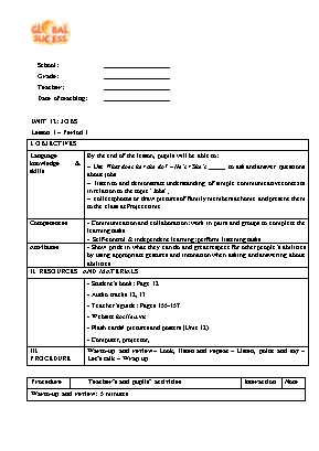 Kế hoạch bài dạy Tiếng Anh 4 - Unit 12: Jobs