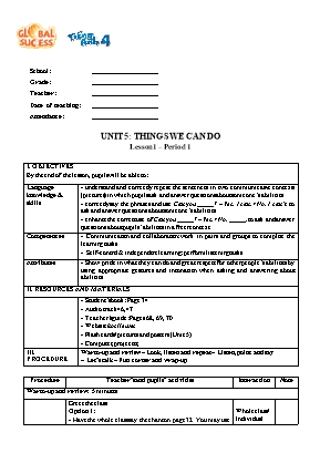 Kế hoạch bài dạy Tiếng Anh 4 - Unit 5: Things we can do