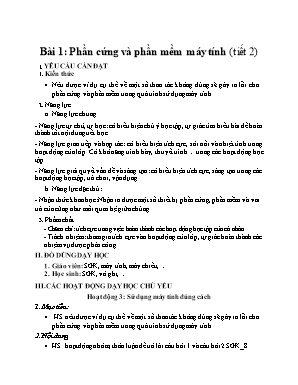 Kế hoạch bài dạy Tin học Lớp 4 KNTT - Bài 1 Tiết 2: Phần cứng và phần mềm máy tính