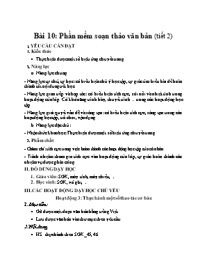 Kế hoạch bài dạy Tin học Lớp 4 KNTT - Bài 10 Tiết 2: Phần mềm soạn thảo văn bản