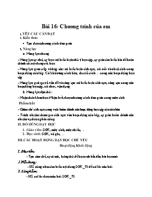 Kế hoạch bài dạy Tin học Lớp 4 KNTT - Bài 16: Chương trình của em