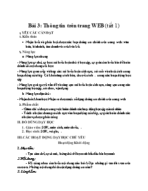 Kế hoạch bài dạy Tin học Lớp 4 KNTT - Bài 3 Tiết 1: Thông tin trên trang Web