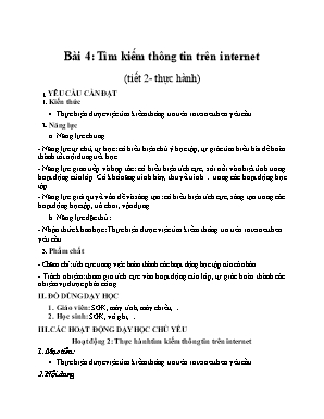 Kế hoạch bài dạy Tin học Lớp 4 KNTT - Bài 4 Tiết 2: Tìm kiếm thông tin trên Internet
