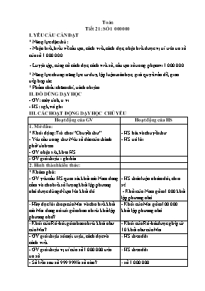 Kế hoạch bài dạy Toán 4 - Tiết 21-25: Số 1000000. Lớp đơn vị, lớp nghìn. Triệu và lớp triệu