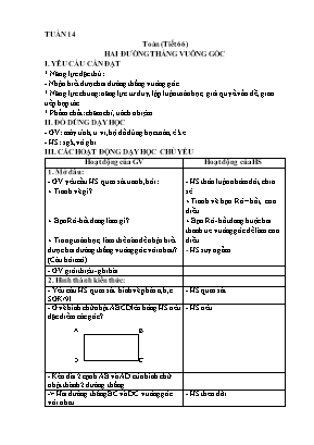 Kế hoạch bài dạy Toán 4 - Tuần 14 - Tiết 66-71: Hai đường thẳng vuông góc. Hai đường thẳng song song Kế hoạch bài dạy Toán 4 - Tuần 14 - Tiết 66-71: Hai đường thẳng vuông góc. Hai đường thẳng song song