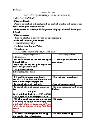 Kế hoạch bài dạy Toán 4 - Tuần 35 - Bài 71 - Tiết 171-175: Ôn tập hình học và đo lường. Ôn tập một số yếu tố thống kê và xác suất Kế hoạch bài dạy Toán 4 - Tuần 35 - Bài 71 - Tiết 171-175: Ôn tập hình học và đo lường. Ôn tập một số yếu tố thống kê và xác suất