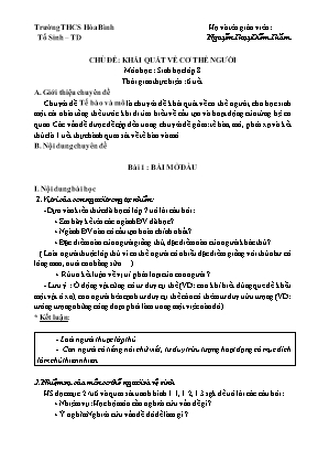 Kế hoạch bài dạy Sinh Học 8 - Tuần 1+2: Chủ đề: Khái quát về cơ thể con người (GV: Nguyễn Thụy Diễm Thắm)