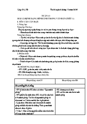 Kế hoạch bài dạy Tin Học 5 - Tuần 13, Bài 12: Định dạng hình ảnh trong văn bản (Tiết 1) - NH 2024-2025 (Ngô Thị Kiều Hằng)