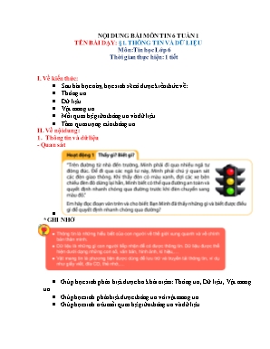 Kế hoạch bài dạy Tin Học 6 - Tuần 1+2: Bài 1: Thông tin và dữ liệu + Bài 2: Xử lí thông tin Kế hoạch bài dạy Tin Học 6 - Tuần 1+2: Bài 1: Thông tin và dữ liệu + Bài 2: Xử lí thông tin