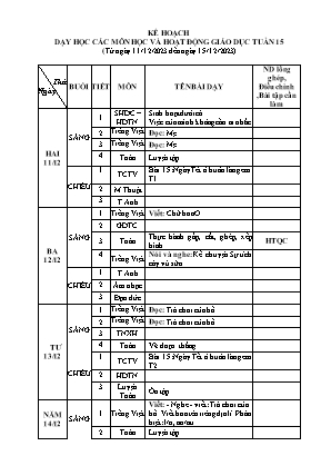 Kế hoạch dạy học khối 2 - Tuần 15 năm học 2023-2024 Kế hoạch dạy học khối 2 - Tuần 15 năm học 2023-2024