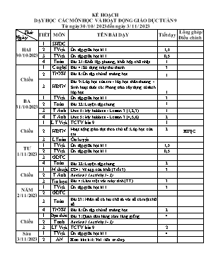 Kế hoạch dạy học khối Lớp 4 - Tuần 9 năm học 2023-2024 Kế hoạch dạy học khối Lớp 4 - Tuần 9 năm học 2023-2024