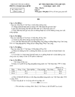 Kỳ thi chọn HSG vòng huyện Môn Địa Lý 8 Nh 2020-2021 Phòng GD&ĐT Hòa Bình (Kèm hướng dẫn chấm)