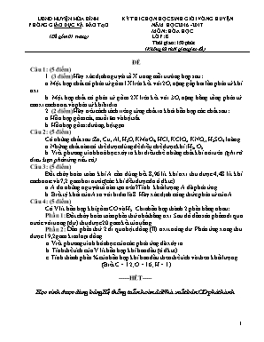 Kỳ thi chọn HSG vòng huyện Môn Hóa Học 8 NH 2016-2017 Phòng GD&ĐT Huyện Hòa Bình (Kèm hướng dẫn chấm)