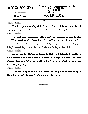 Kỳ thi chọn HSG vòng huyện Môn Lịch Sử 8 NH 2020-2021 Phòng GD&ĐT Huyện Hòa Bình (Kèm hướng dẫn chấm)