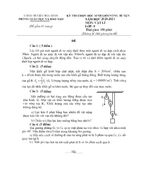 Kỳ thi chọn HSG vòng huyện Môn Vật Lí 8 NH 2020-2021 Phòng GD&ĐT Huyện Hòa Bình (Kèm hướng dẫn chấm)