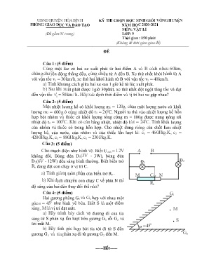 Kỳ thi chọn HSG vòng huyện Môn Vật Lí 9 NH 2020-2021 Phòng GD&ĐT Huyện Hòa Bình (Kèm hướng dẫn chấm)