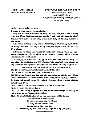 Đề thi tuyển sinh vào lớp 10 THPT Ngữ văn 9 - Năm học 2023-2024 - Trường THCS Thái Sơn (Có đáp án)