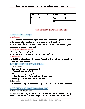 Kế hoạch bài dạy Ngữ văn 7 (Cánh diều) - Tiết 68+69: Ôn tập cuối học kì I - Năm học 2022-2023 - Bùi Thị Nhung