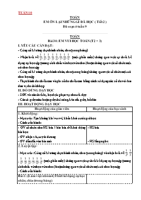 Giáo án các môn học Lớp 3 (Cánh diều) - Tuần 10 - Nguyễn Thị Tuyết Hồng