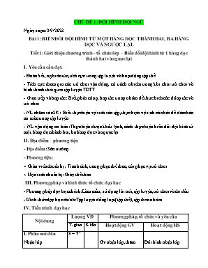 Giáo án Giáo dục thể chất Lớp 3 - Tuần 1 - Bài 1: Biến đổi đội hình từ một hàng dọc thành hai, ba hàng dọc và ngược lại - Năm học 2023-2024 - Nguyễn Quang Cần