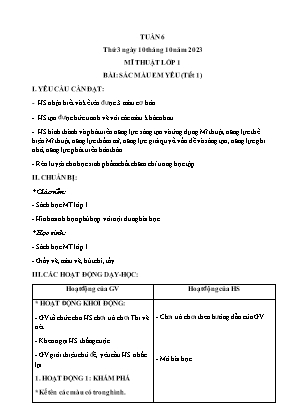 Giáo án Mĩ thuật + Đạo đức Tiểu học - Tuần 6 - Năm học 2023-2024 - Nguyễn Văn Cường