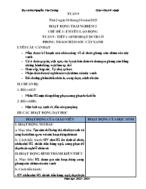 Giáo án Mĩ thuật + Đạo đức Tiểu học - Tuần 9 - Năm học 2023-2024 - Nguyễn Văn Cường