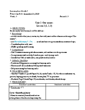 Giáo án môn Tiếng Anh 3 - Week 3 - Năm học 2023-2024