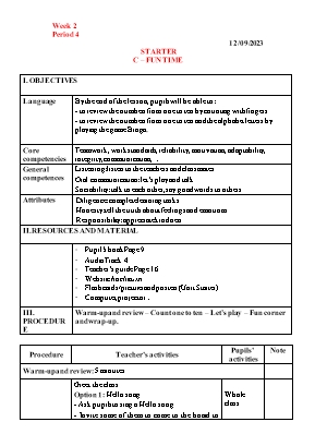 Giáo án Tiếng Anh 3 - Tuần 2 - Năm học 2023-2024 - Lê Khánh Ly