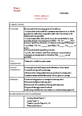 Giáo án Tiếng Anh 3 - Tuần 3 - Period 8 - Năm học 2023-2024 - Lê Khánh Ly