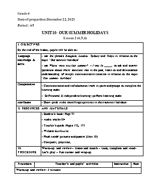 Giáo án Tiếng Anh 4 - Tuần 17 - Period 65 - Năm học 2023-2024