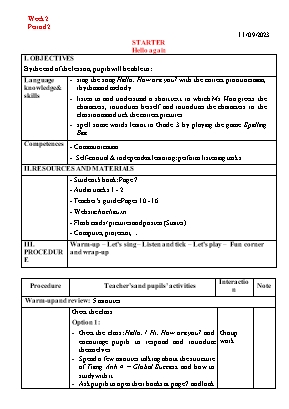 Giáo án Tiếng Anh 4 - Tuần 2 - Năm học 2023-2024 - Lê Khánh Ly