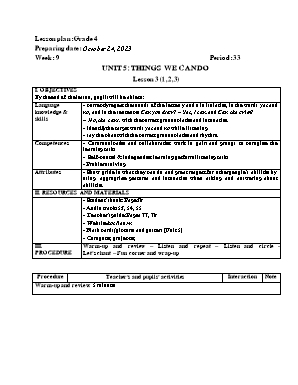 Giáo án Tiếng Anh 4 - Tuần 9 - Period 33 - Năm học 2023-2024