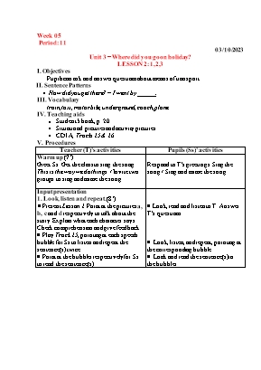 Giáo án Tiếng Anh 5 - Tuần 5 - Năm học 2023-2024 - Lê Khánh Ly