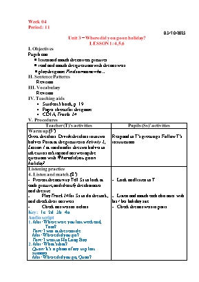 Giáo án Tiếng Anh 5 - Tuần 5 -Period 1 - Năm học 2023-2024 - Lê Khánh Ly