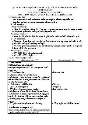 Giáo án Tin học Lớp 4 - Bài 1: Tôn trọng quyền tác giả của phần mềm