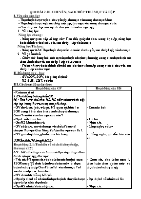 Giáo án Tin học Lớp 4 - Bài 2: Di chuyển, sao chép thư mục và tệp (Tiết 10)